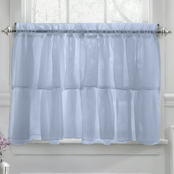 Gypsy Crushed Voile Ruffle Kitchen Window Curtain 36" Tier Pair