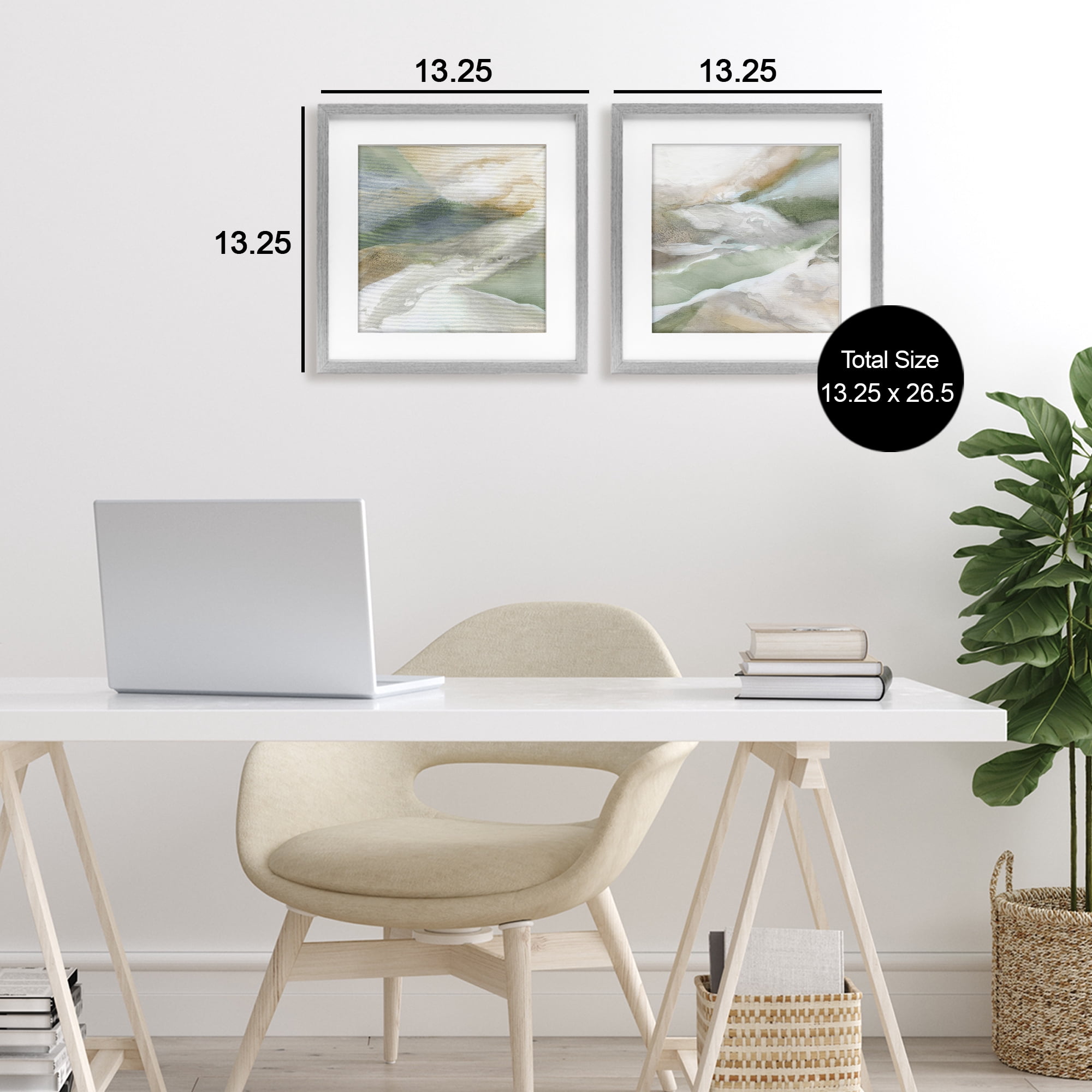 Stupell Industries Serene Misty Valley Abstraction 2 Piece Gray Framed Print Under Glass Set, design by Carol Robinson