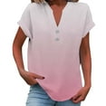 thumbnail image 3 of Otvok Everyday Casual Women's Blouses Short Sleeve Tops Gradient Ombre Henley V Neck Rolled Cuff Shirts, 3 of 6