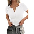 thumbnail image 4 of PRETTYGARDEN Womens Summer Short Sleeve Tops Spring Casual V Neck Henley Button Up T Shirts Dressy Ribbed Knit Blouses, 4 of 8