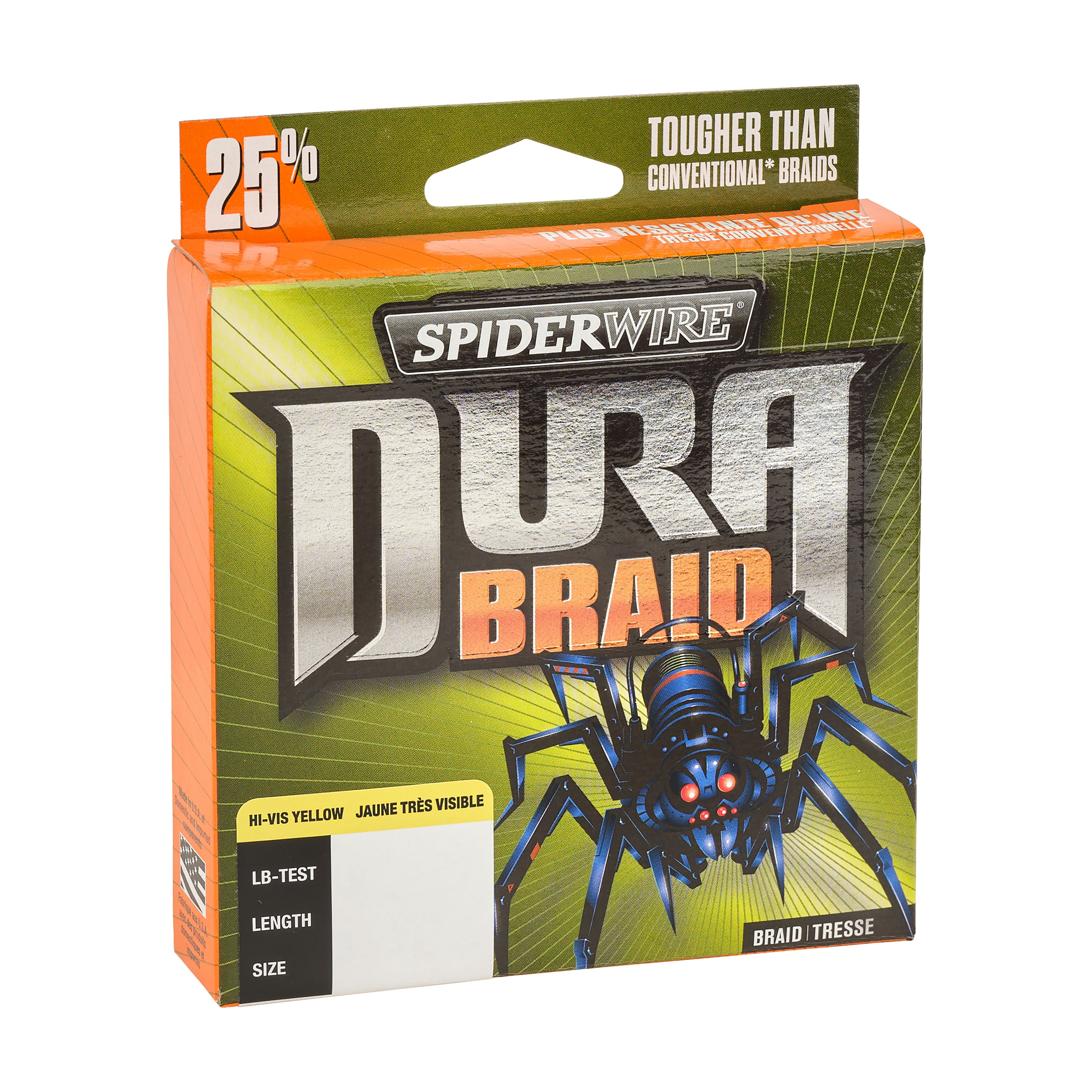 SpiderWire DuraBraid Fishing Line, Hi-Vis Yellow, 50 lb Test Strength, 300 yd