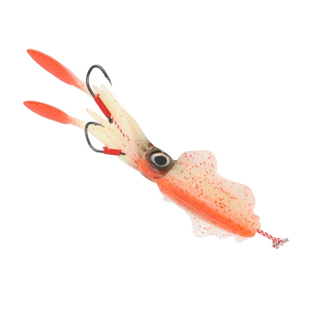 Appât de Pêche au Calmar en Mer, Appât de Calmar Souple Attrayant Simulé Réutilisable pour la Pêche en Mer Orange,Noir,Lumineux pour la Nuit,Jaune et Rouge