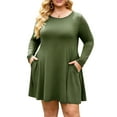 thumbnail image 5 of FlorCurve Plus Size Dresses for Women Long Sleeve Midi Dress with Pockets Casual T-Shirt Dresses, Army Green 3XL, 5 of 8