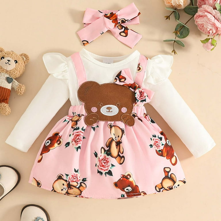 Zshosam Flower Girl Dress Long Sleeve Little Girls Clothes Toddler Girl Long Sleeve Dresses Kids Girls' Fashion Set Size 9 12 Months,(Pink 9-12 Months