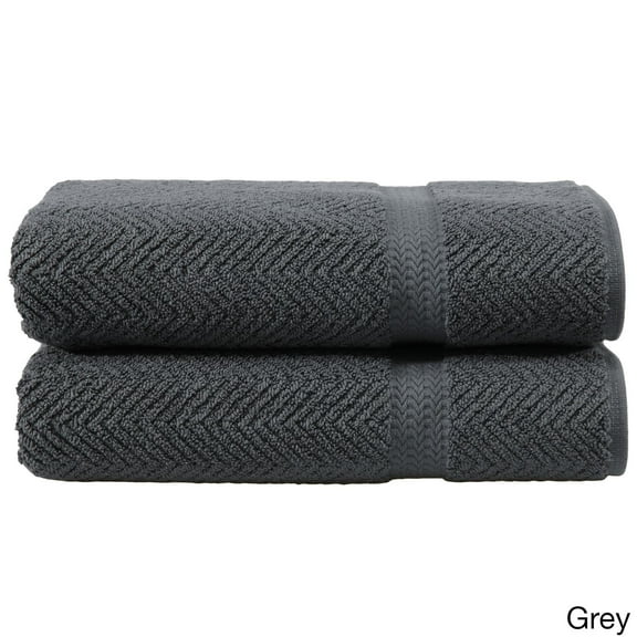 Authentic Hotel and Spa Herringbone Weave Turkish Cotton Bath Towel (Set of 2) Charcoal Grey