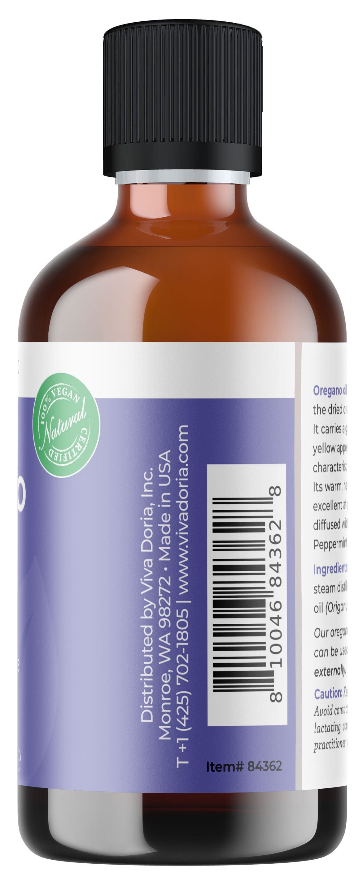 Viva Doria Pure Oregano Essential Oil, Undiluted, Food Grade, 118 mL (4 Fluid Ounce)