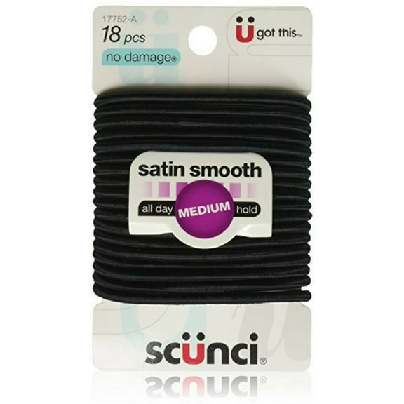 Scunci No Damage satin smooth Medium hold Black Hair Elastics 18 pcs (Pack of 4)