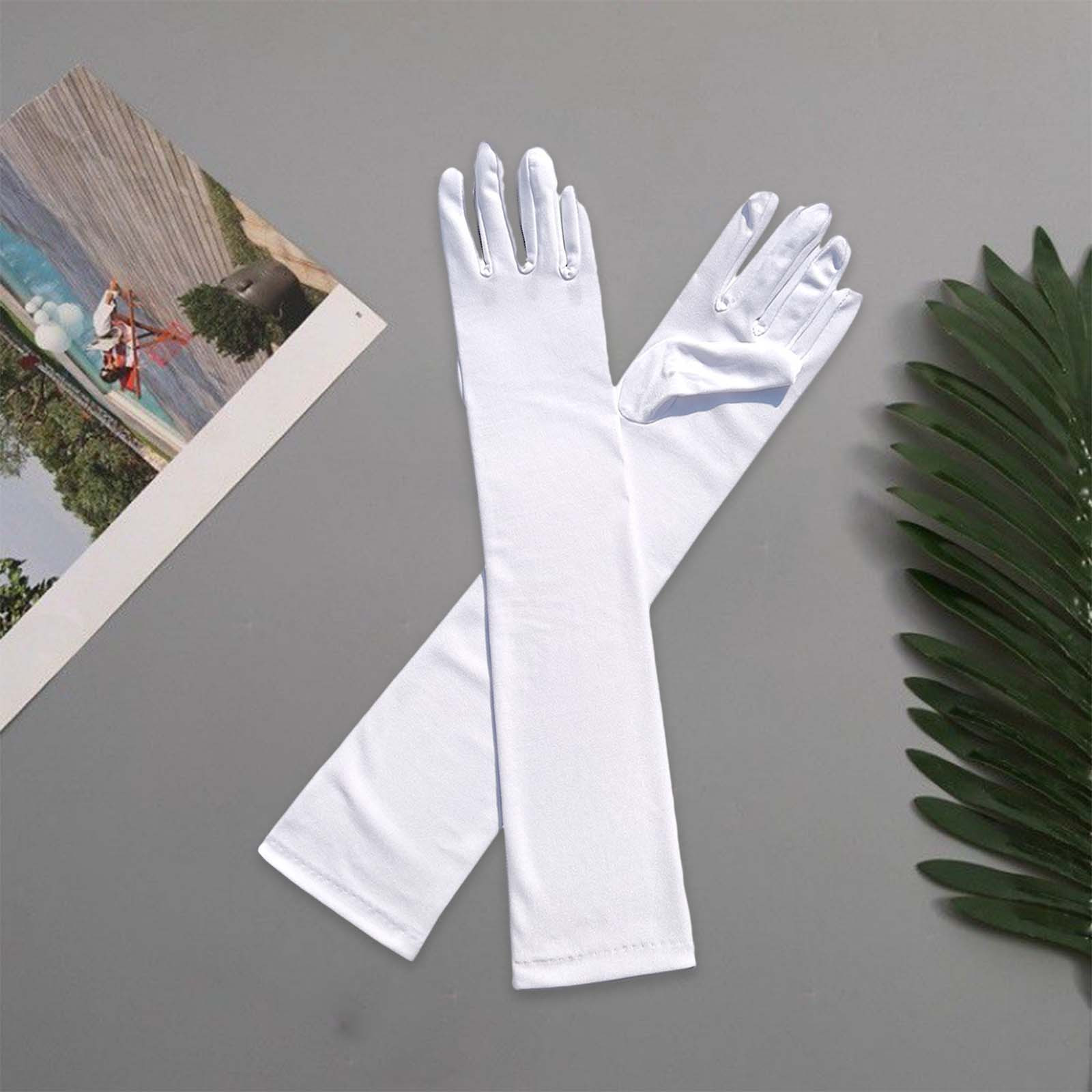 Aublinto Guanti Lunghi Da Donna Opera Elbow Satin Gloves Vintage Formal Fancy Dress Gloves Women Mittens For Wedding Prom Opera Party, Argento, Taglia Unica