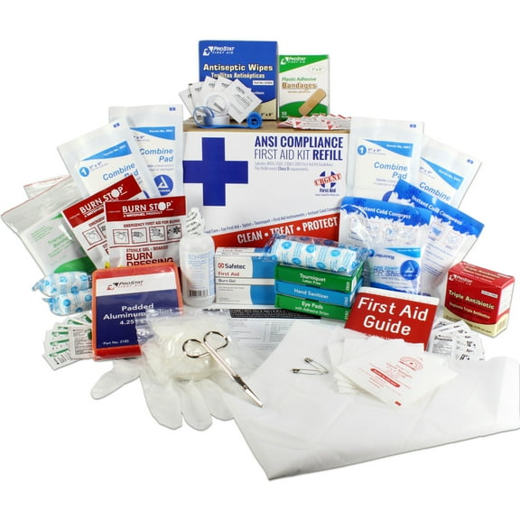 OSHA & ANSI First Aid Kit Refill / Upgrade, 50 Person, 196 Pieces, ANSI 2015 Class B - includes splint, tourniquet, tools, single dose and more