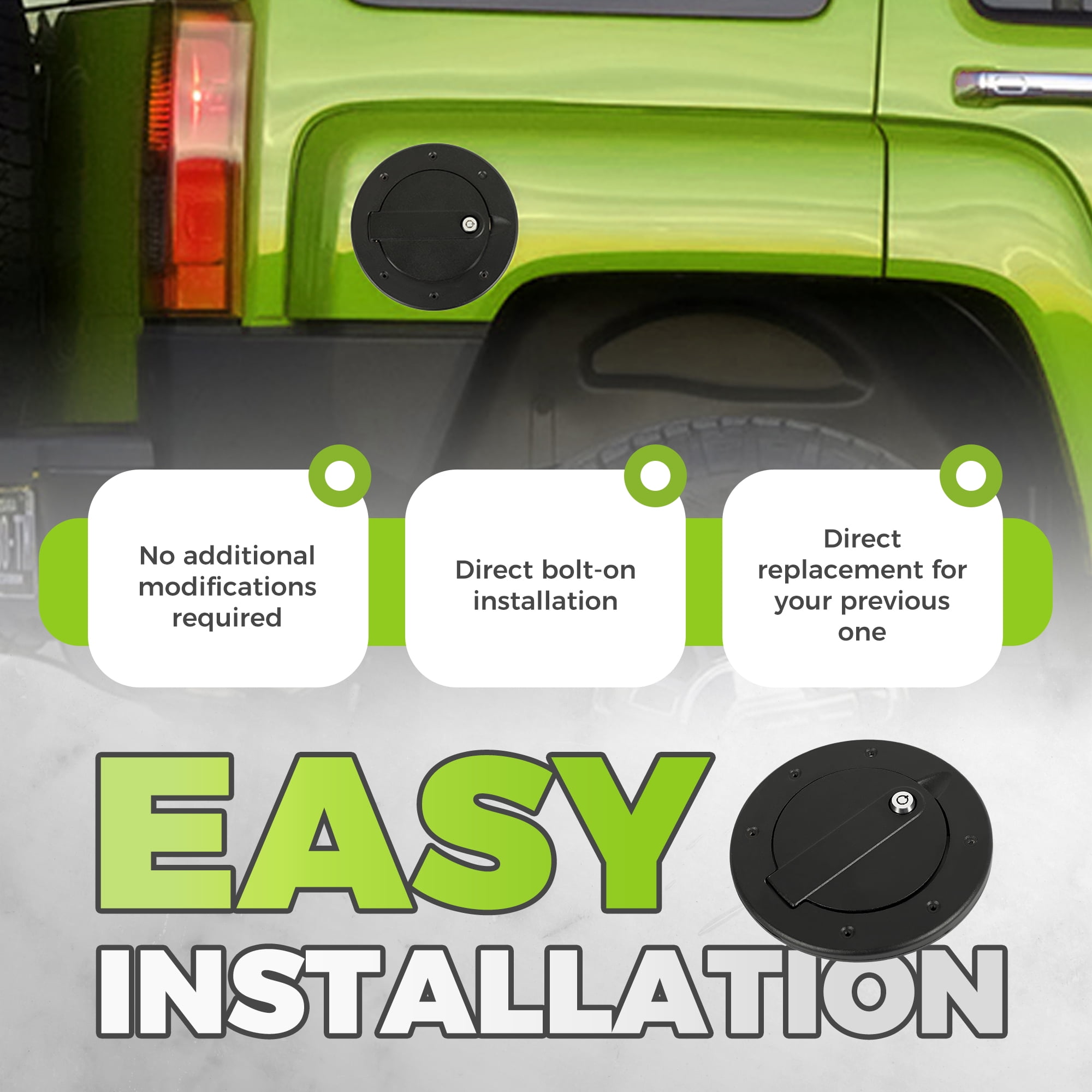 Kojem Locking Fuel Door for 2006-2010 Hummer H3 H3T Gas Cap Cover with Lock Aluminum Exterior Accessories