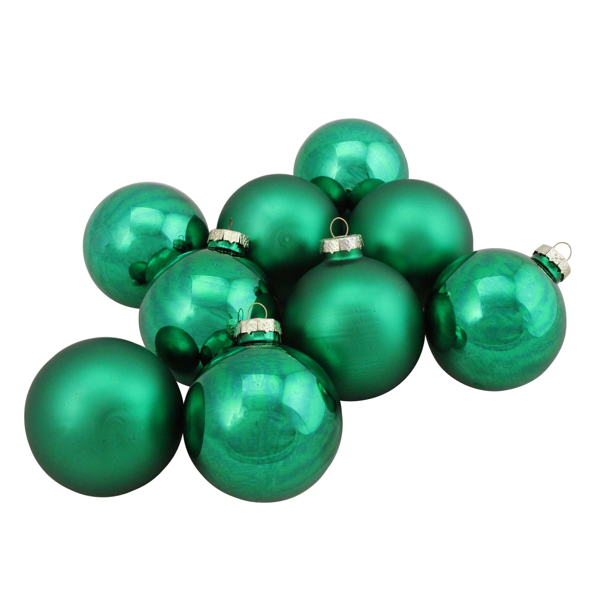 9-Piece Shiny and Matte Green Glass Ball Christmas Ornament Set 2.5" (65mm)