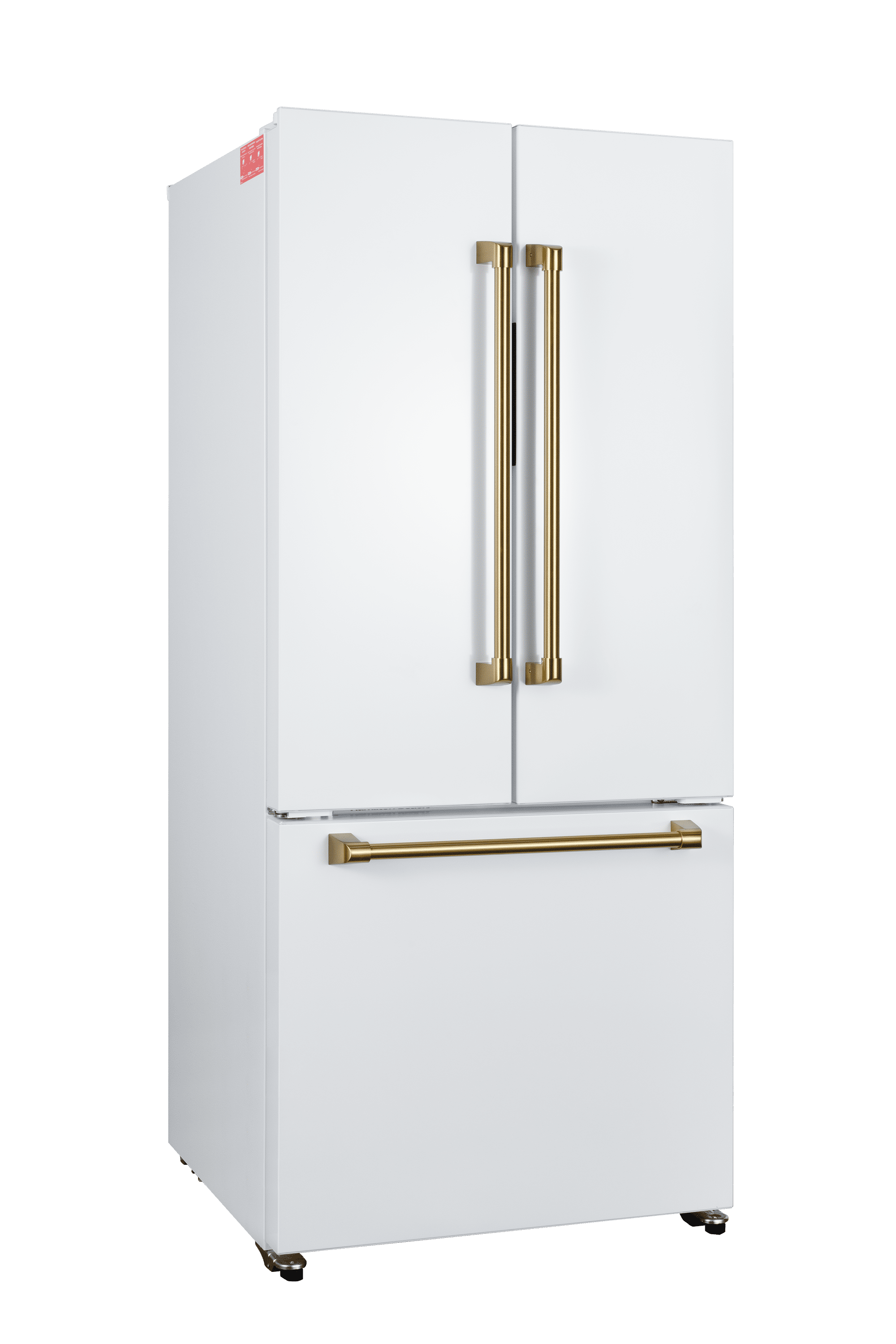Hamilton Beach 17.7 Cu. ft. Frost Free French Door Refrigerator, Energy Star Rated Fridge with Inverter Compressor, LED Display, 6 Gallon Door Bins, Gold White