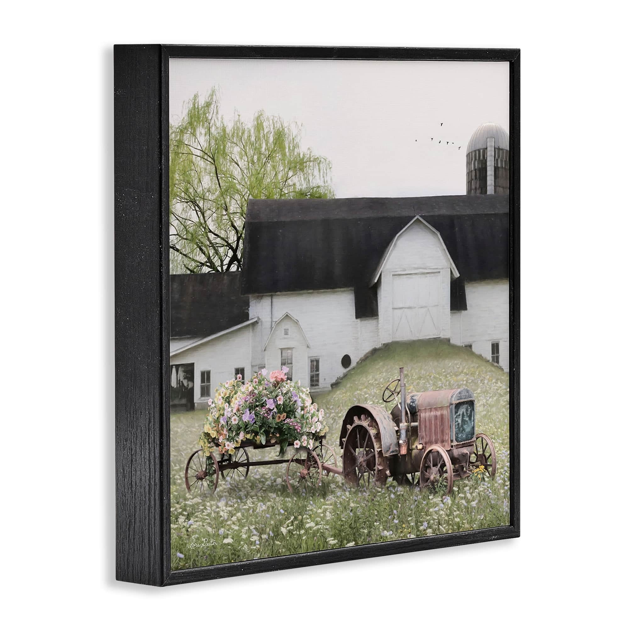 Stupell Industries Floral Bouquet Tractor Flower Field Barn Farmhouse , 12 x 12, Design by Lori Deiter