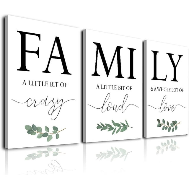 Family Wall Decor Set of 3, Farmhouse Family Wall Art with Botanical