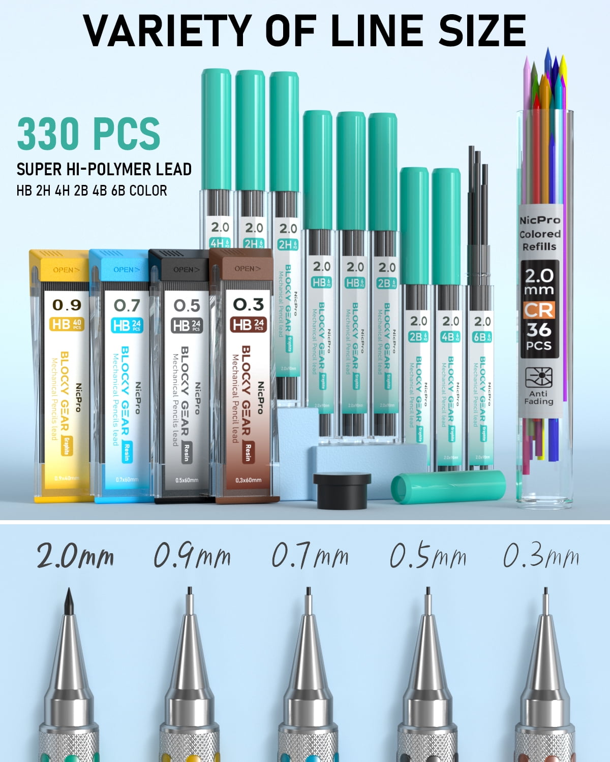 Nicpro 29Pcs Mechanical Pencil Set, 0.3-2mm Lead with 330 Refills, Metal Gear Design, Leather Case for Drawing & Writing