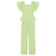 thumbnail image 5 of TSSOE Kids Girls 2 Piece Summer Casual Outfit Self-Tie Bowknot Peplum Tops Shirts with Wide Leg Pants Set Light Green 9-10, 5 of 7