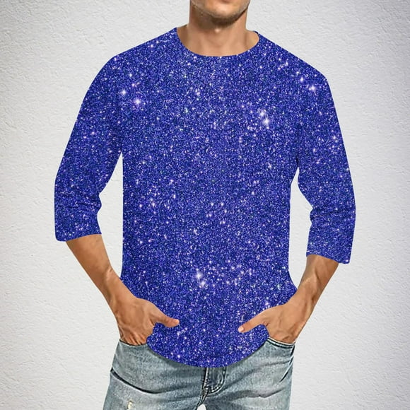 Mareep Men's Blouse M-5XL Fashion Men Printing Round Neck Casual 3/4Sleeve Blouses Shirts Leisure TimeTops
