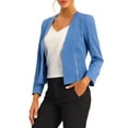 thumbnail image 4 of INSPIRE CHIC Women's Workwear Zipper Collarless Cropped Blazer L Blue, 4 of 6