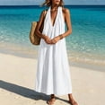 thumbnail image 5 of Yeaiivve Maxi Dresses for Women Linen Sleeveless V Neck Halter Dress Smocked Flowy Beach Long Dress Boho Vacation Dresses White,XL, 5 of 8