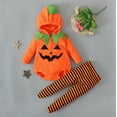 thumbnail image 5 of Kiijoy Newborn Infant Halloween Pumpkin Hooded Romper Striped Leggings Set, Sizes 18-24M, 5 of 8