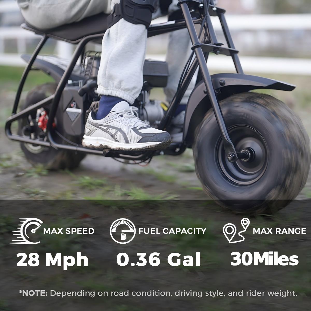 FRP GMB100 99cc Gas Powered Mini Dirt Bike with Training Wheels, 28MPH Off-Road Motorcycle for Teens and Adults, Up to 220 LBS, Enhanced Stability - Black