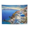 thumbnail image 5 of COMIO Greece Island Tapestries Beach Sea Small Town Blue White Houses Wall Hanging Polyester Backdrop for Living Dining Room College Dorm 40x30 Inch, 5 of 7