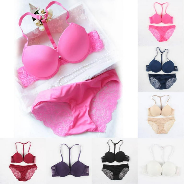 Women Seamless Bra with Panty Push Up Front Closure Racer Back Bra