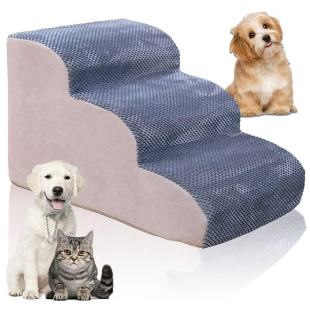 Escalera Plegable para Mascotas Desmontable 3 Niveles - Modular de Velcro, Almohadilla de Lana de Cordero, Almacenamiento, Independiente, Cojín Lavable Antideslizante, para Perros y Gatos