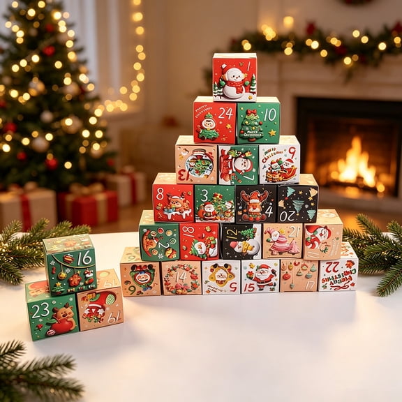 24pcs DIY Christmas Advent Calendar Boxes, Empty Fillable Cardboard Gift Boxes with Numbers 1-24, Red Green Holiday Paper Boxes for Candy Jewelry Small Gifts Xmas Home Decoration Party Favors