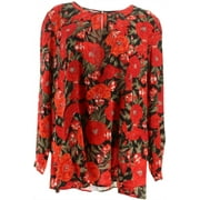 Du Jour Long-Sleeve Floral Printed Woven Top Seaming Purple Multi S NEW A345231