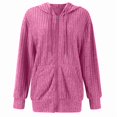 thumbnail image 2 of Sweaters for Women Long Sleeve Knitted Zip Up Hoodies Ribbed Pullover Loose Casual Sweatshirts with Pocket Pink M, 2 of 9