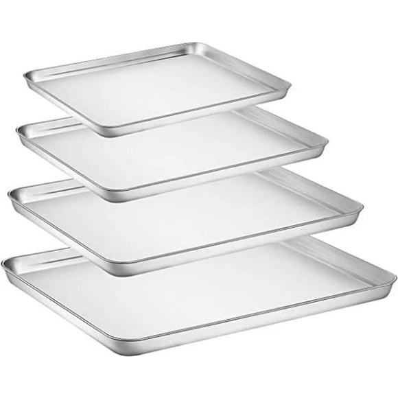 EIGTHTAIL Sheet Pan Bakeware Baking Set of 4 Heavy Duty Stainless Steel Baking Pans Tray Cookie Sheet Toaster Oven Tray Pans Half Sheet Pan for Baking Non Toxic Easy Clean and Dishwas