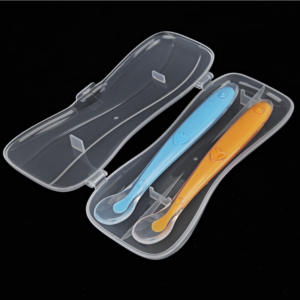 Tebru 2PCS/Set Silicone Baby Spoons Soft Tip Spoons for