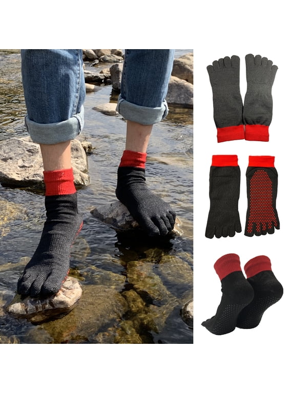 2 Pairs Barefoot Grounding Socks Outdoor Beach Camping Hiking Climbing Five Toes Socks Cut-resistant Men Women Non-slip Silicone Gripper Socks