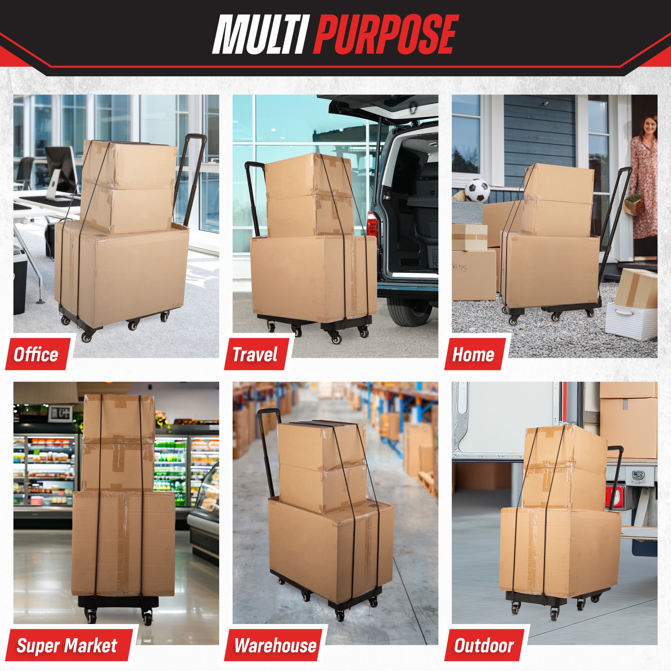 Stalwart Folding Hand Truck Dolly Cart with Wheels and 500lb Capacity