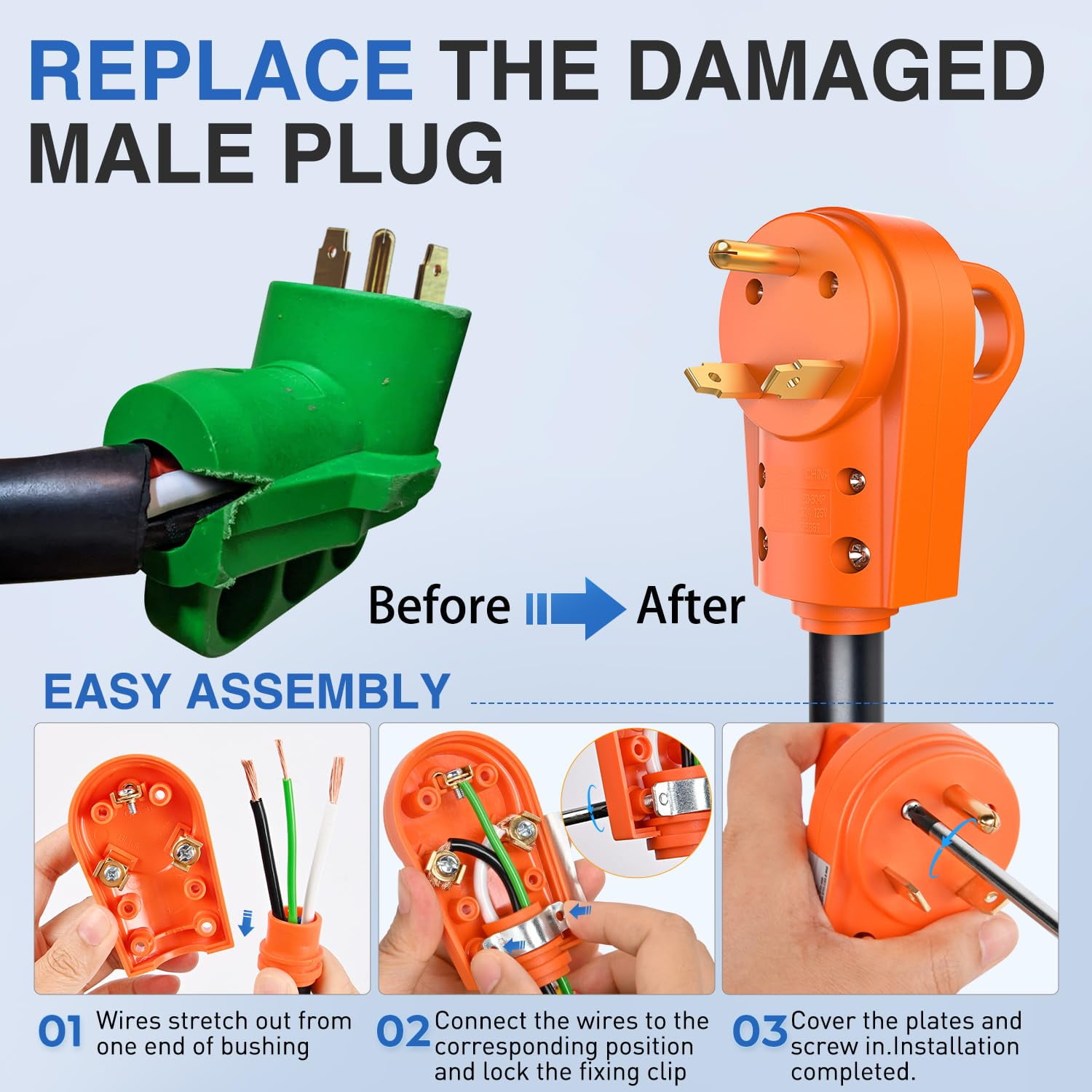 Nilight 30 Amp RV Male and Female Plug Set TT-30P Plug and TT-30R Receptable 125 Volt Heavy Duty Electrical Camper Plug ETL Listed for RV Caravan Motorhome Van Trailer 2 Years Warranty