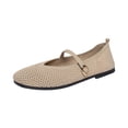 thumbnail image 2 of Woven Flats for Women Ballet Flats Faux Leather Mary Jane with Buckle Strap, Casual Office Woven Ballerina, Soft All-Day Comfy Dressy Shoes Khaki 5.5, 2 of 6