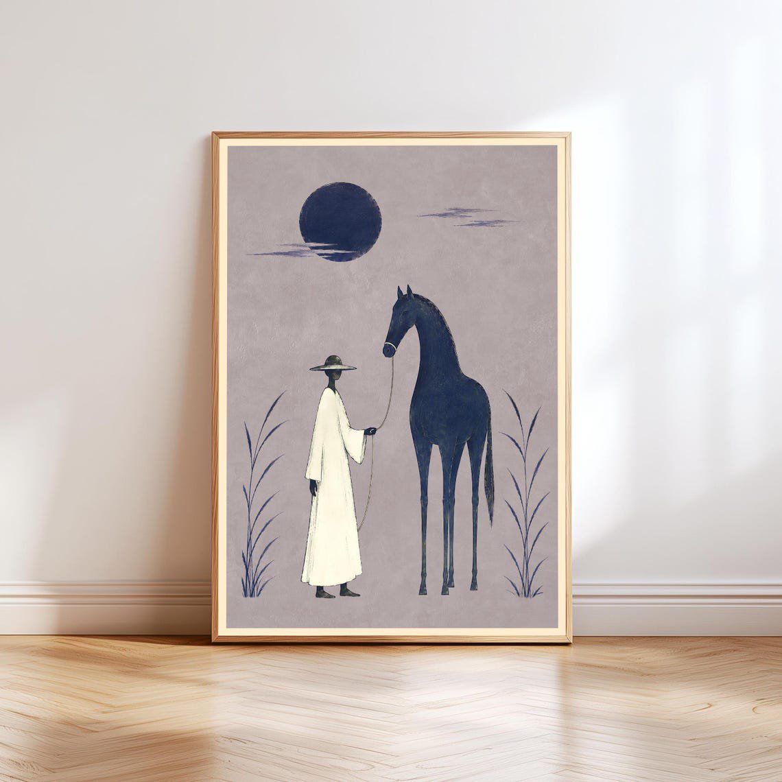 Horse Figure Wall Art Print With Celestial Moon And Mystical Landscape Decor Unframed Paper Print