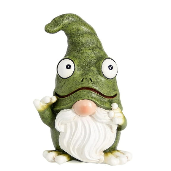 Whimsical Garden Gnome Statue Funny Frog Design with Beard for Indoor/Outdoor Decor, Resin, 10 Inches Tall