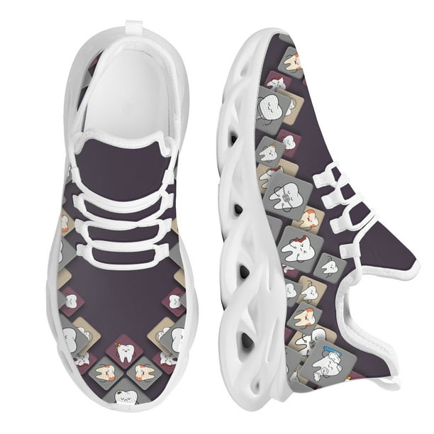 Zapatos planos con estampado de dientes enrejados de dibujos animados para mujer, zapatillas informales de malla transpirable para mujer