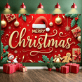 thumbnail image 5 of Red Background Christmas Banner Gold Ornaments Xmas Display Santa Hat Gift Boxes Holiday Backdrop for Christmas Party Indoor Celebration Festive Photo Shoot, 5 of 9