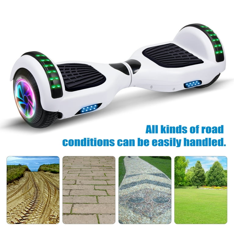 Hoverboard with Bluetooth and LED Lights 6.5 Two Wheel Self Balancing Electric Scooter for Kids and Adults White
