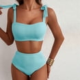 thumbnail image 5 of QURATI Swimwear Womens Bikini Sets 2 Piece Striped Swimsuits Tie Bow Shoulder High Waisted Summer Beach Bathing Suits Mint Green XL, 5 of 9