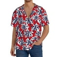 thumbnail image 3 of Xecao offers the Palm Tree Pattern on Red for Men's Casual Short-sleeved Shirt, a button-up collared shirt with a pocket, perfect for beach vacations and yacht travel in the X-Large size., 3 of 7
