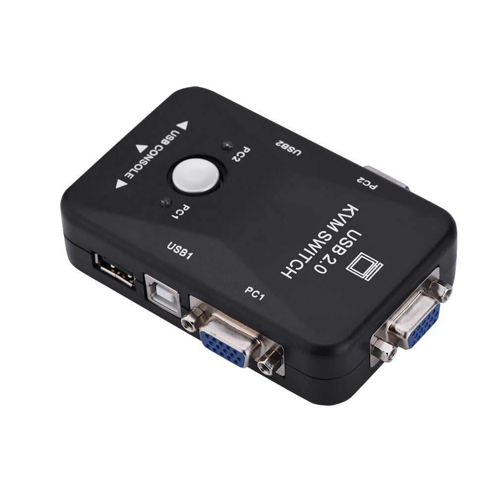 Qiilu USB VGA KVM Switch,2 Port USB VGA KVM Switch Box And Cables for