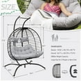thumbnail image 6 of Outdoor Double Hanging Egg Chair with Stand PE Wicker Oversized Patio 2 Person Swing Egg Chair Gray Loveseat, 6 of 10