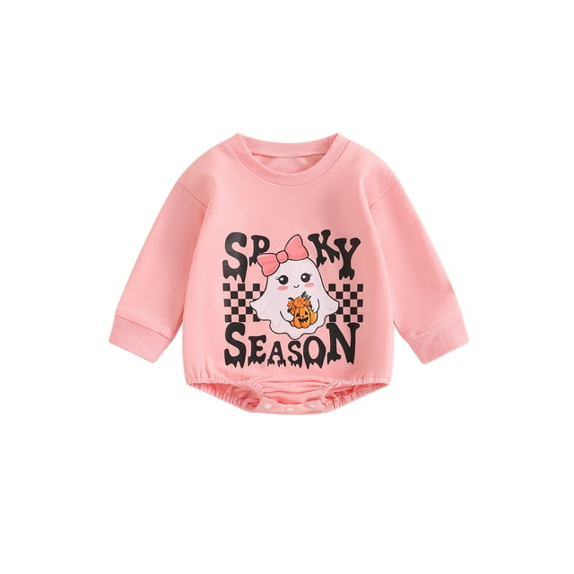 SUNSIOM Barboteuse pour Bébés Filles, Manches Longues Col Rond Lettres Imprimé Ghost Justaucorps Nouveau-Né Costume d'Halloween