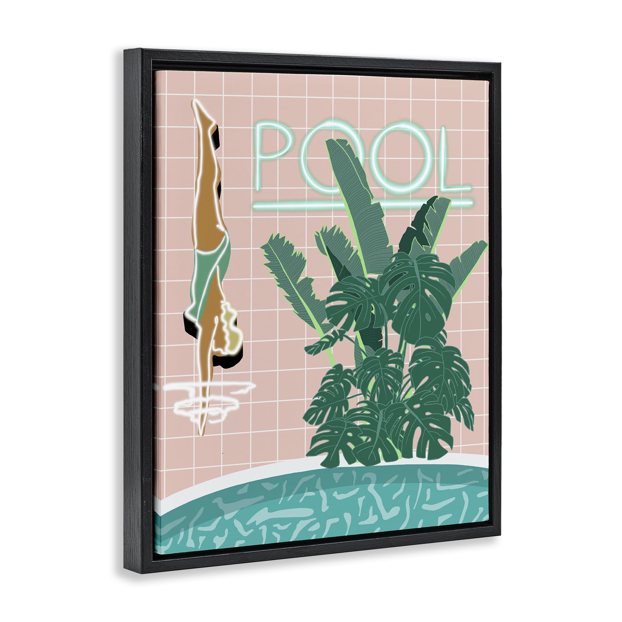 Stupell Industries Retro Diving Pool Typography Painting Black Floater Framed Art Print Wall Art, 25 x 31