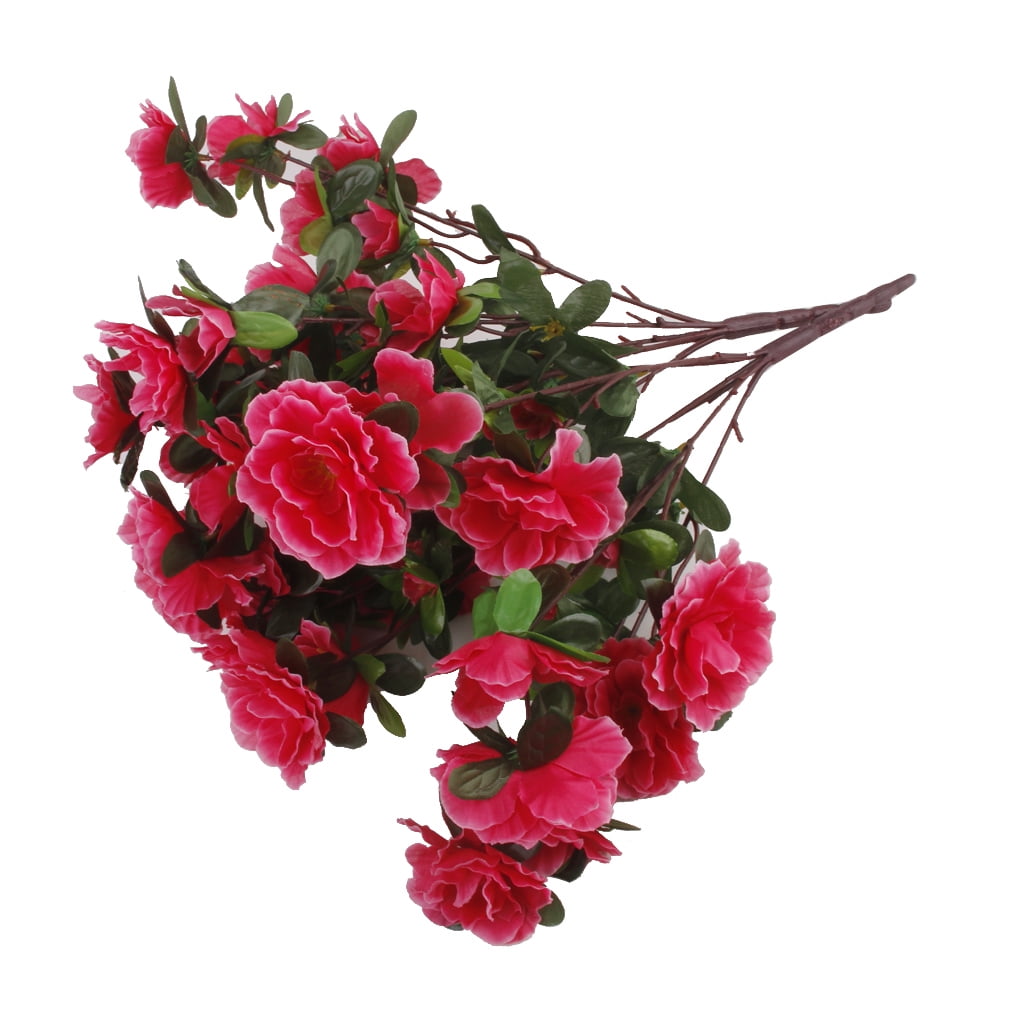 2 Bunch Fake Azalea Artificial Flowers Bouquet Wedding Party Decor Rose red 