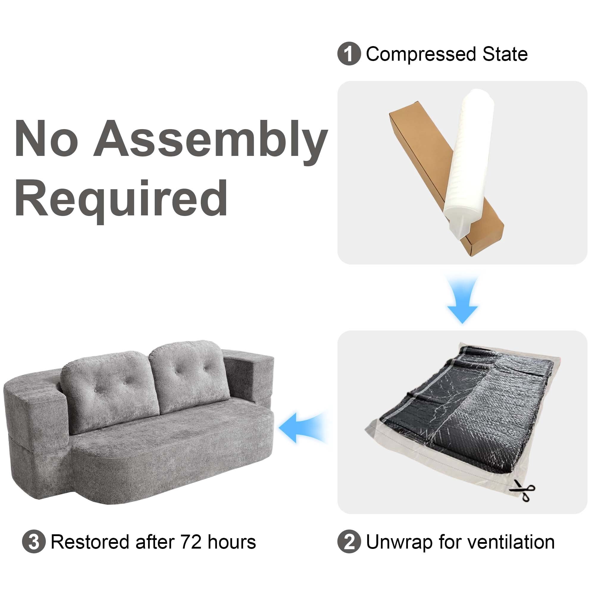 GNIXUU 78.7" W Boneless Cloud Loveseat Sofa, 2 in 1 Convertible Floor Folding Couch Bed Furniture, No Assembly Compressed Comfty Foam Lounge Sleeper for Apartment Office Bedroom Living Room